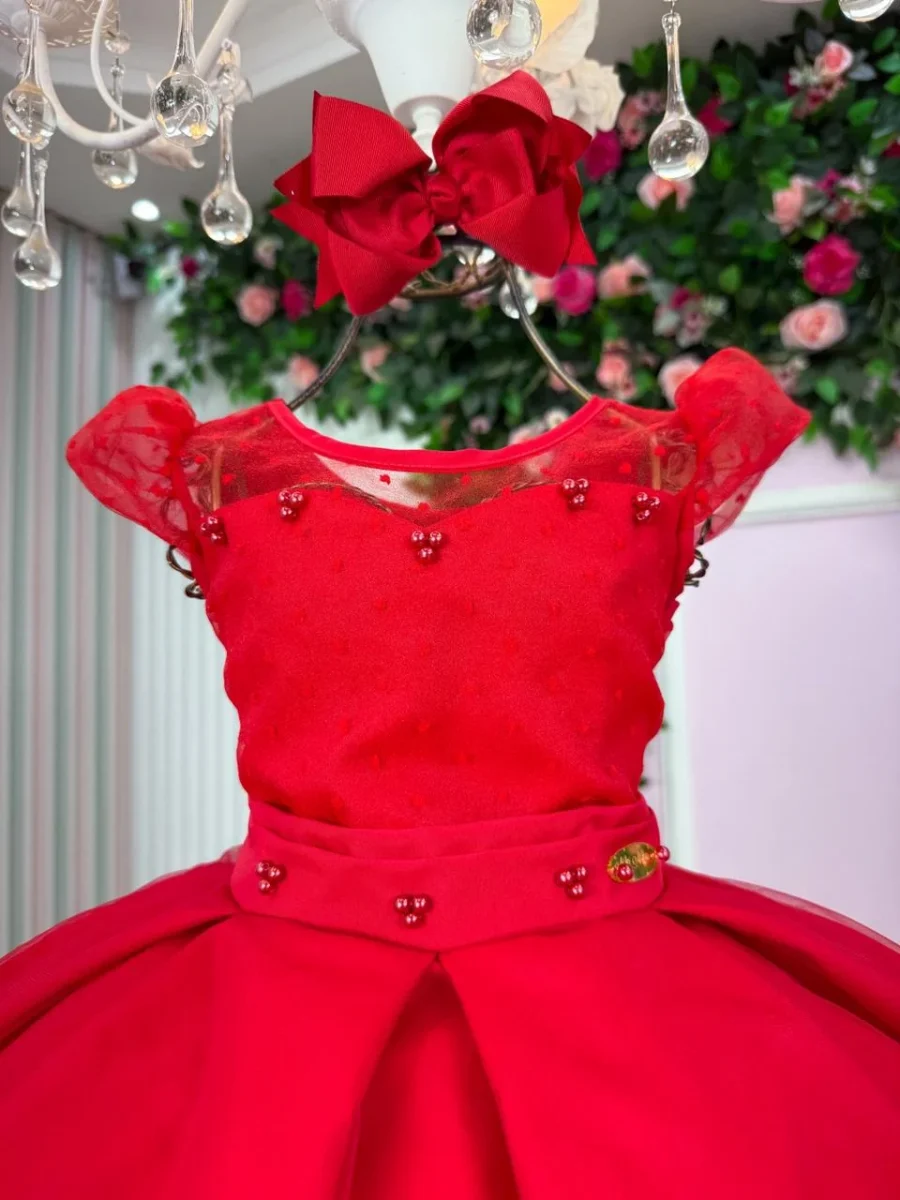 Vestido Infantil Isabela Mini Miss com Saiote Tule Poá