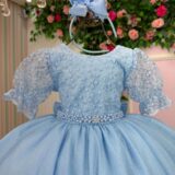 Vestido Infantil Bella Child Laize Tule Renda Cinto Pérolas