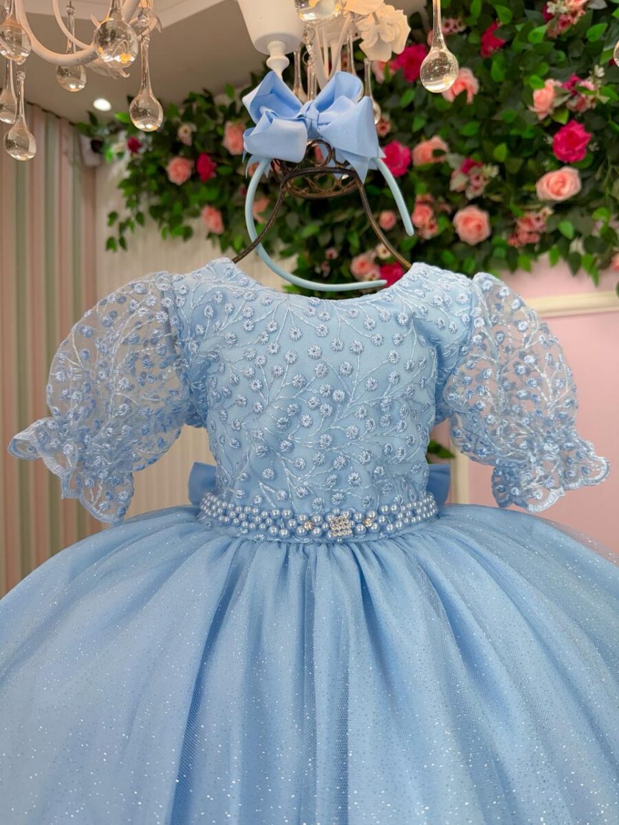 Vestido Infantil Bella Child Laize Tule Renda Cinto Pérolas