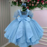Vestido Infantil Bella Child Laize Tule Renda Cinto Pérolas