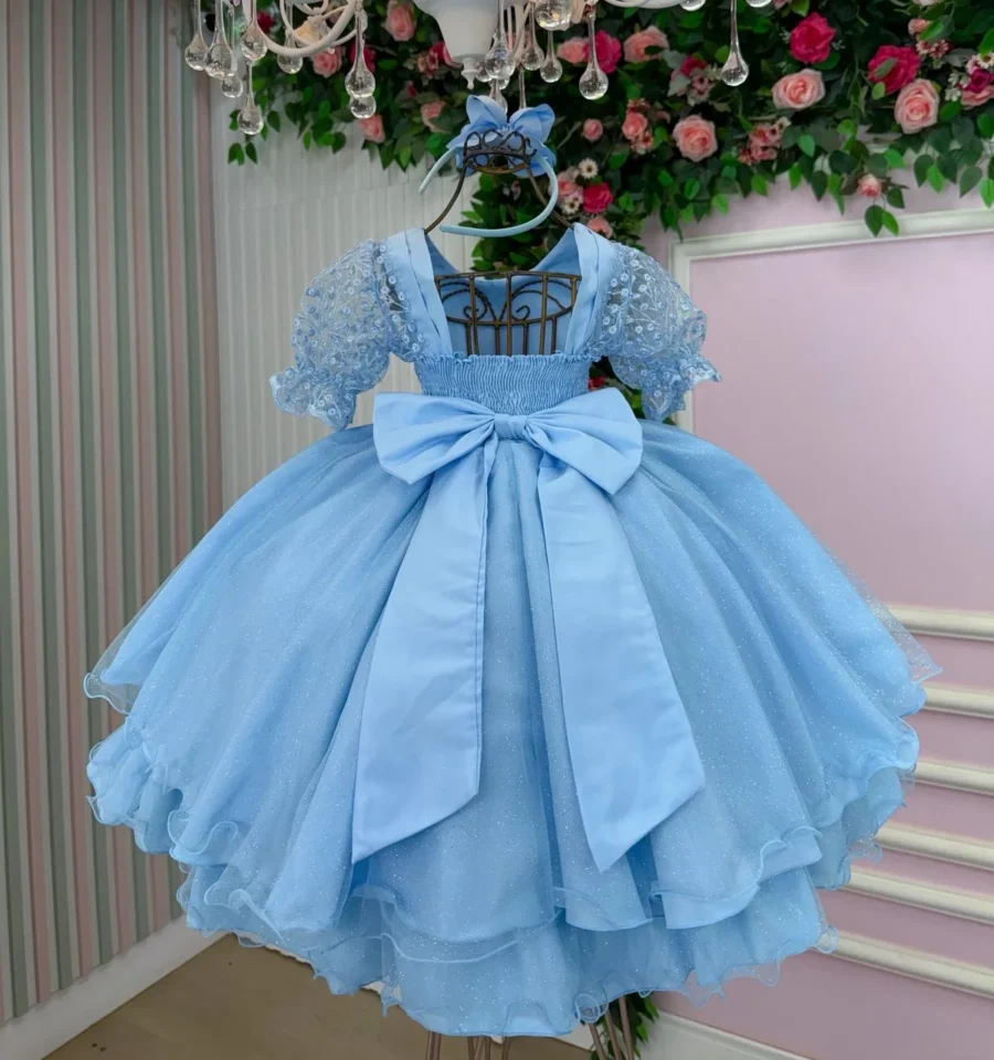 Vestido Infantil Bella Child Laize Tule Renda Cinto Pérolas