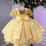 Vestido Infantil Bella Child Laize Tule Renda Cinto Pérolas
