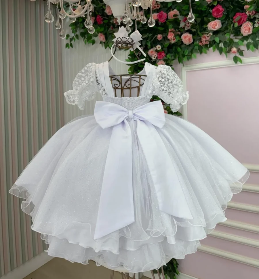 Vestido Infantil Bella Child Laize Tule Renda Cinto Pérolas