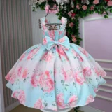 Vestido Infantil Florido Mini Miss com Saiote Lorena Laura