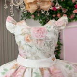 Vestido Infantil Florido Mini Miss com Saiote Lorena Laura