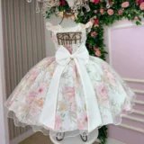 Vestido Infantil Florido Mini Miss com Saiote Lorena Laura