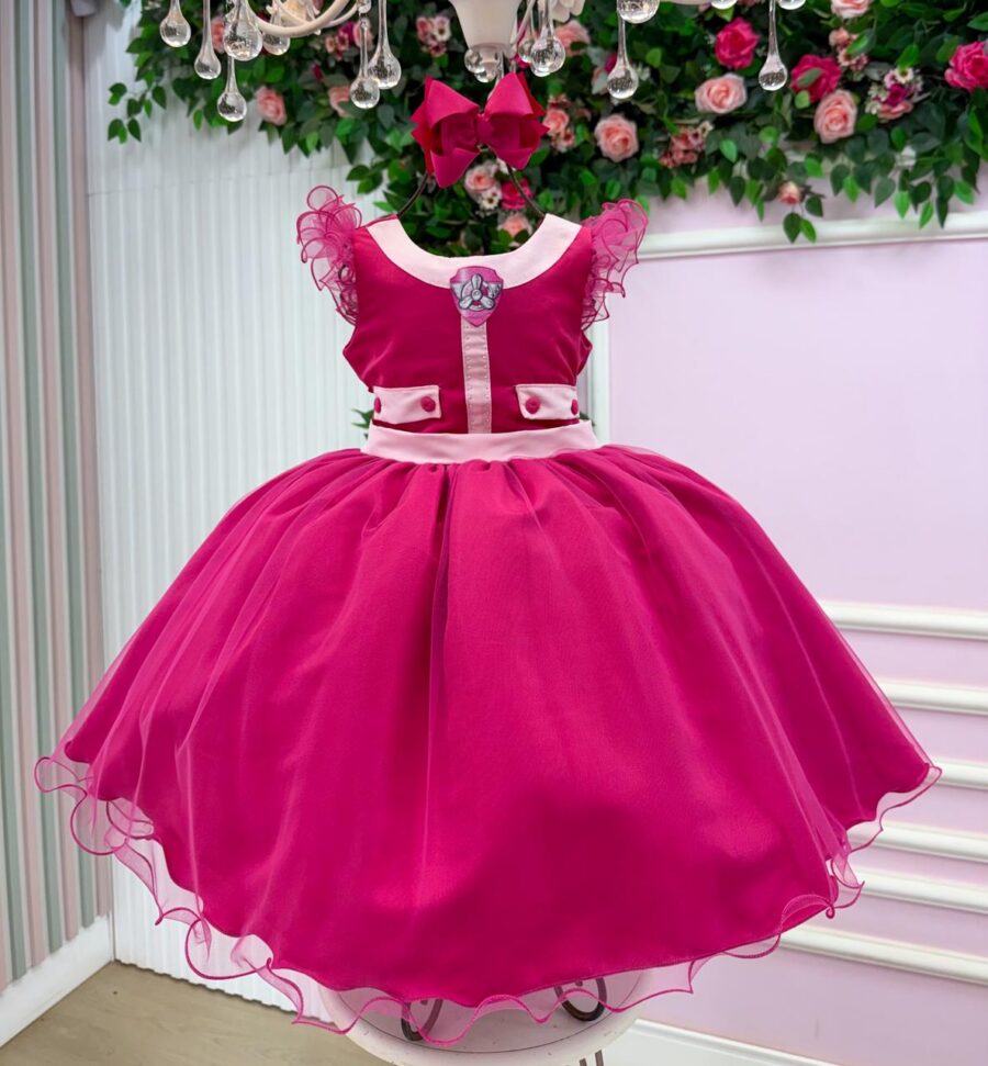 Vestido Infantil Temático Esquadrão Canino Mini Miss Pink