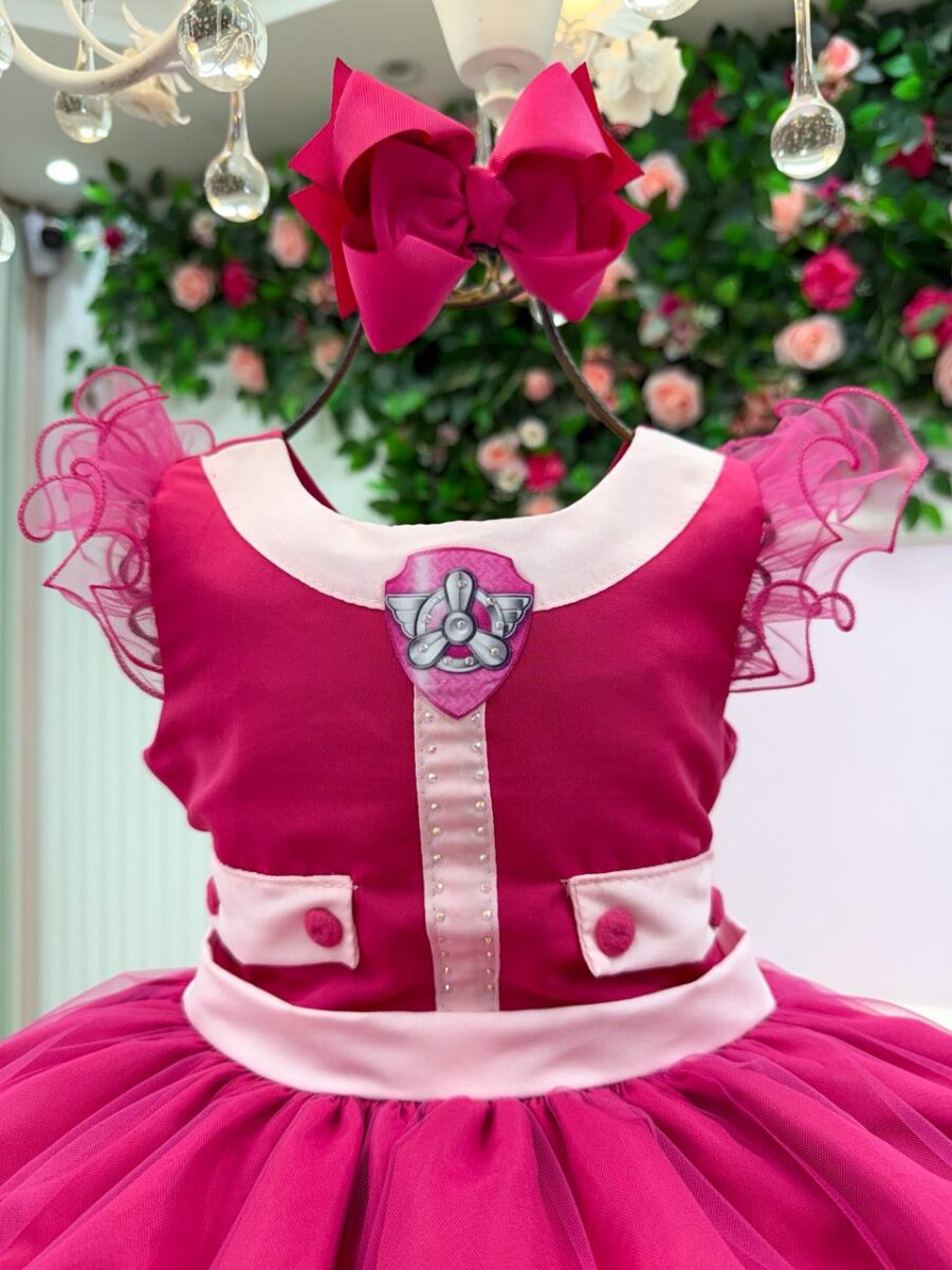 Vestido Infantil Temático Esquadrão Canino Mini Miss Pink