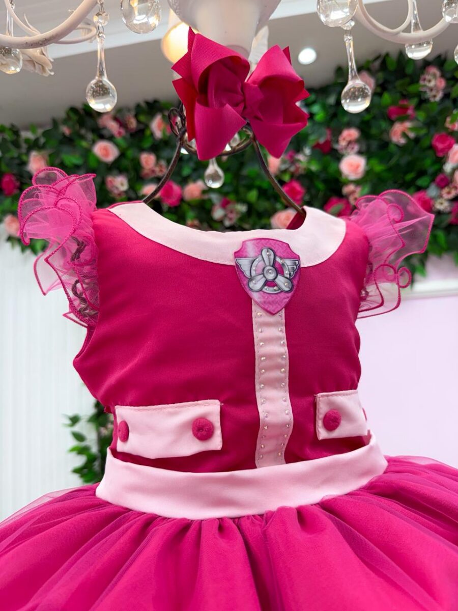 Vestido Infantil Temático Esquadrão Canino Mini Miss Pink