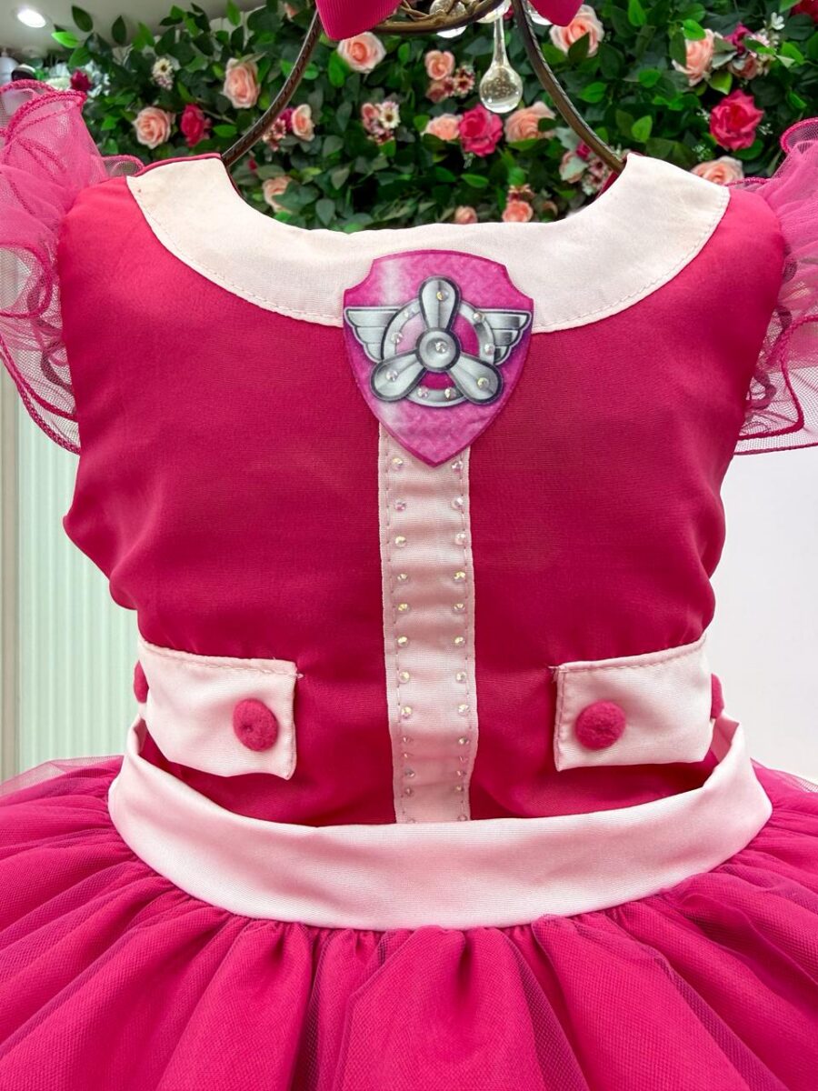Vestido Infantil Temático Esquadrão Canino Mini Miss Pink