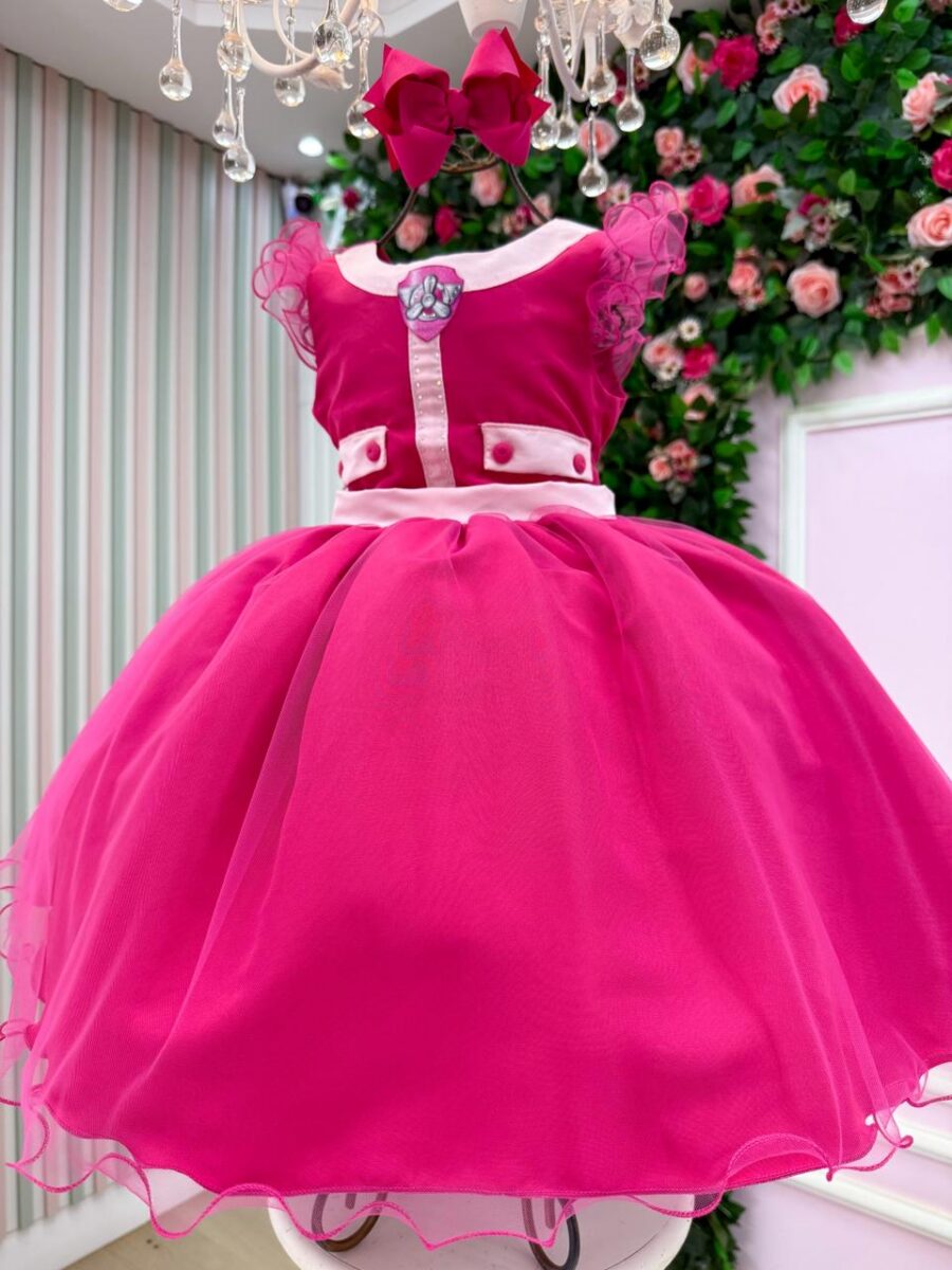 Vestido Infantil Temático Esquadrão Canino Mini Miss Pink