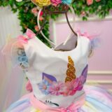 Vestido Infantil Temático Unicórnio Mini Miss Arco-Íris Tule
