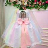 Vestido Infantil Temático Unicórnio Mini Miss Arco-Íris Tule