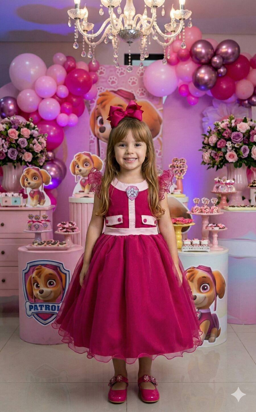 Vestido Infantil Temático Esquadrão Canino Mini Miss Pink