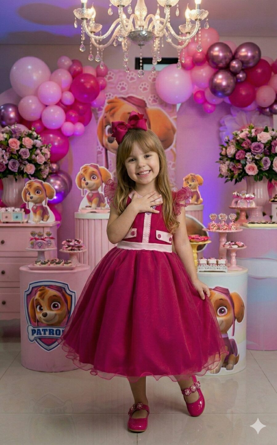 Vestido Infantil Temático Esquadrão Canino Mini Miss Pink