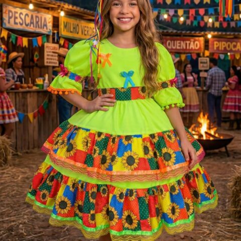Vestido Junino Infantil Banana Club Roça Animada