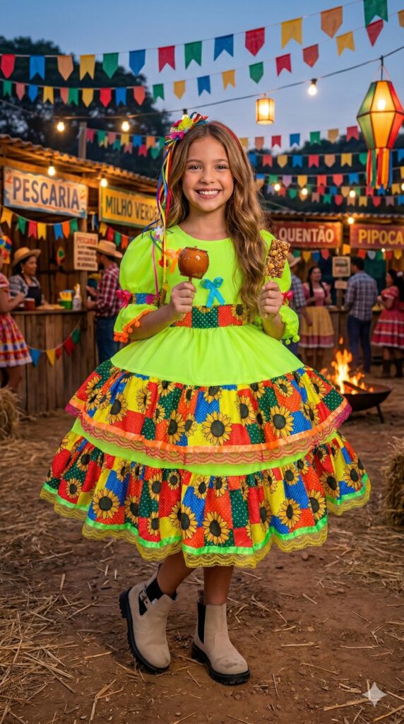 Vestido Junino Infantil Banana Club Roça Animada