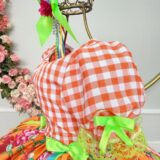 Vestido Junino Infantil Caipira Xadrez Laranja com Flores