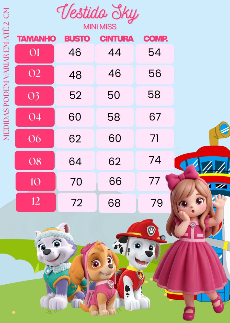 Vestido Infantil Temático Esquadrão Canino Mini Miss Pink