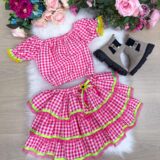 Conjunto Junino Infantil Banana Club Gabriela Xadrez Pink