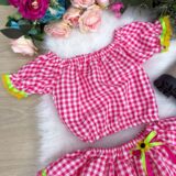 Conjunto Junino Infantil Banana Club Gabriela Xadrez Pink