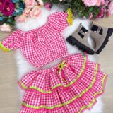 Conjunto Junino Infantil Banana Club Gabriela Xadrez Pink