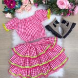 Conjunto Junino Infantil Banana Club Gabriela Xadrez Pink