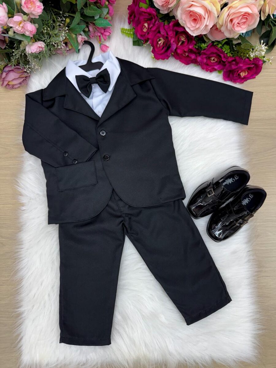 Terno Infantil Miss Cherry Jorge Preto com Gravata Borboleta