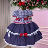 Vestido Junino Infantil Mimadine Stefanny Azul Marinho
