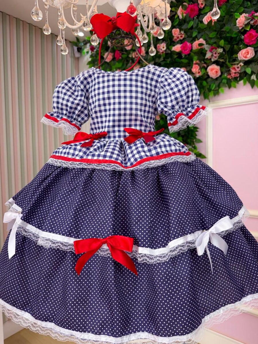 Vestido Junino Infantil Mimadine Stefanny Azul Marinho
