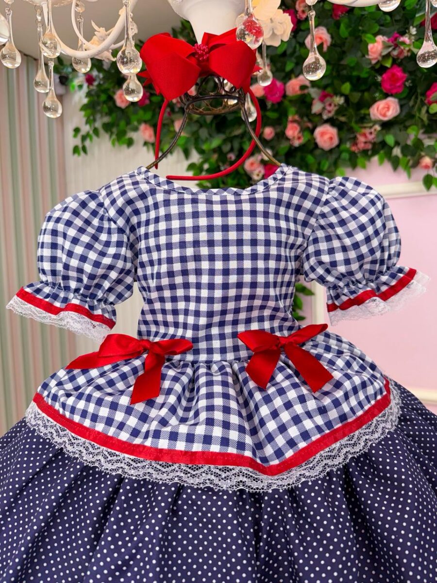 Vestido Junino Infantil Mimadine Stefanny Azul Marinho