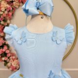 Vestido Infantil Azul Claro Jardim Encantado com Apliques