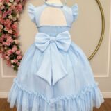 Vestido Infantil Azul Claro Jardim Encantado com Apliques