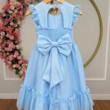 Vestido Infantil Azul Claro Jardim Encantado com Apliques