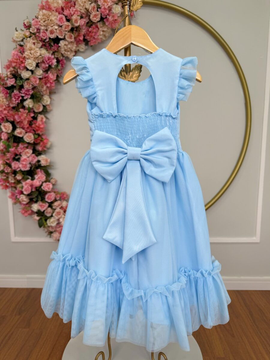 Vestido Infantil Azul Claro Jardim Encantado com Apliques