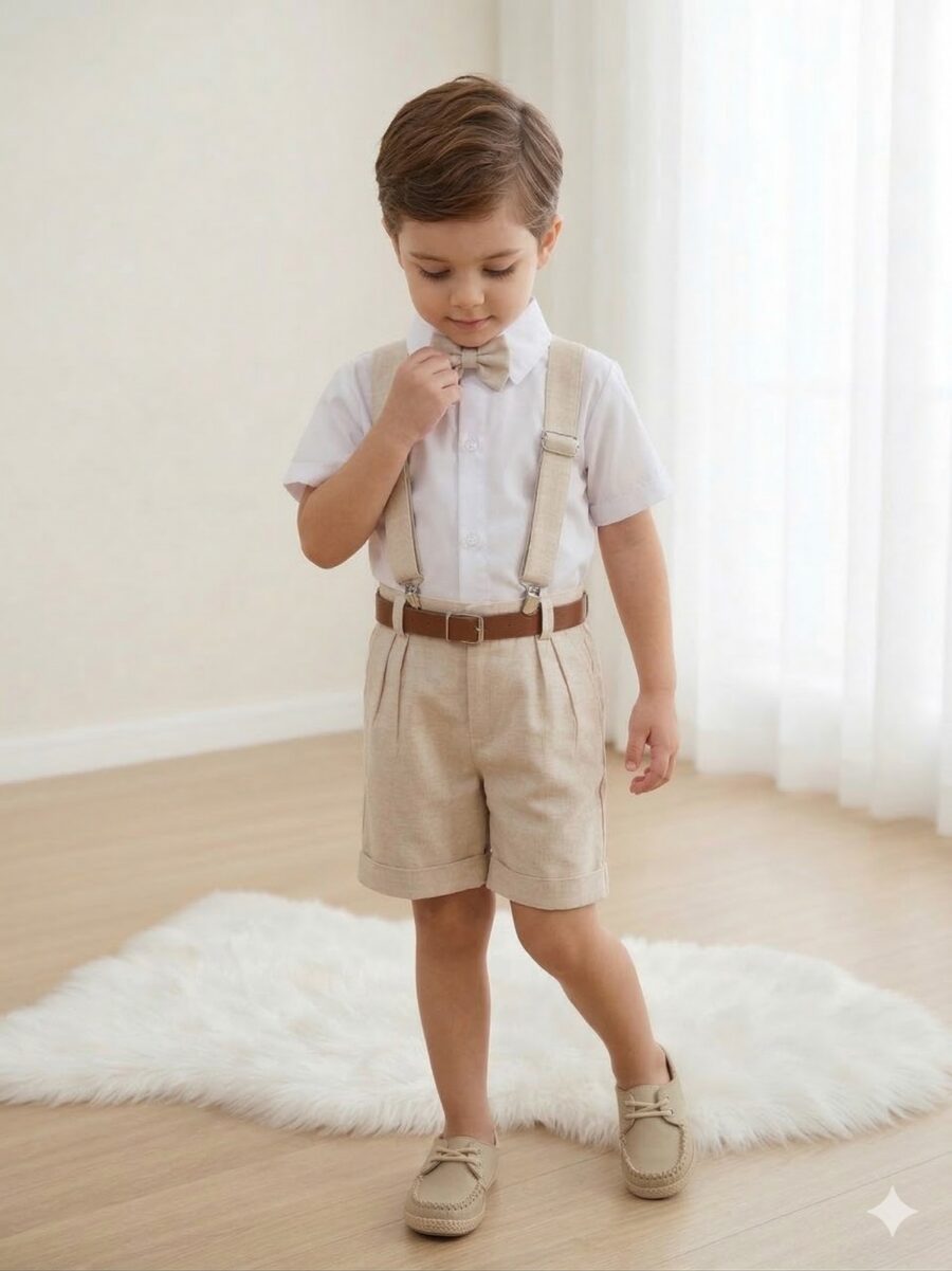 Conjunto Social Infantil Miss Cherry Gustavo Shorts Linho