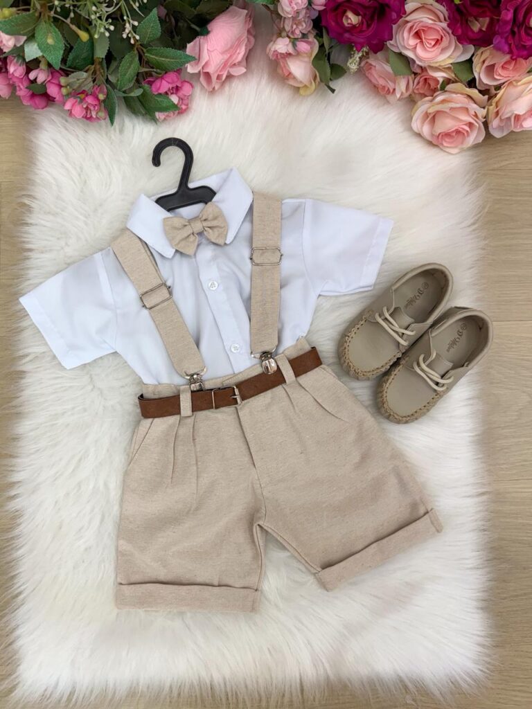 Conjunto Social Infantil Miss Cherry Gustavo Shorts Linho