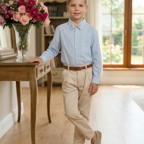 Conjunto Infantil Miss Cherry Henrique Azul Calça Bege