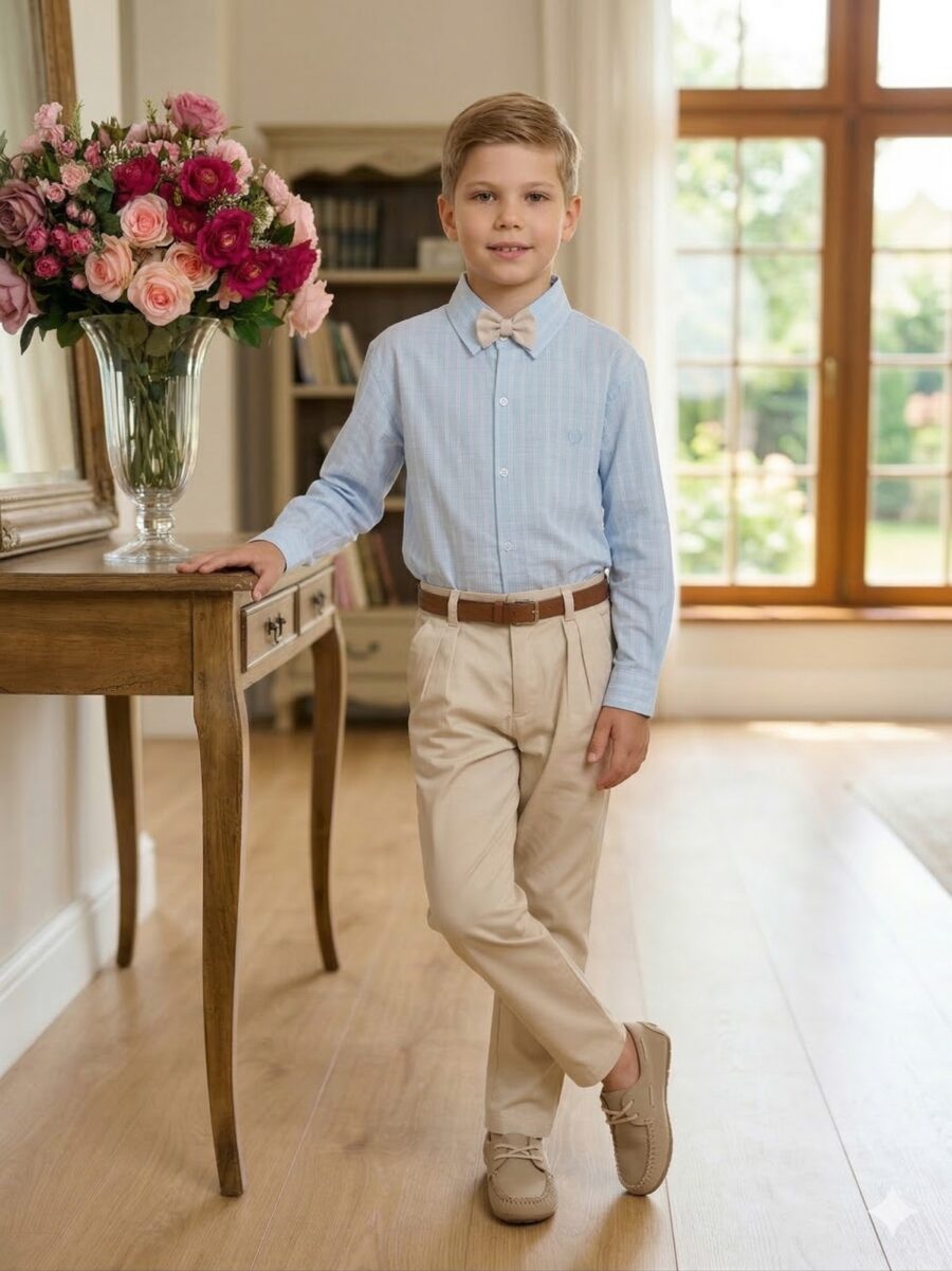 Conjunto Infantil Miss Cherry Henrique Azul Calça Bege