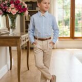 Conjunto Infantil Miss Cherry Henrique Azul Calça Bege