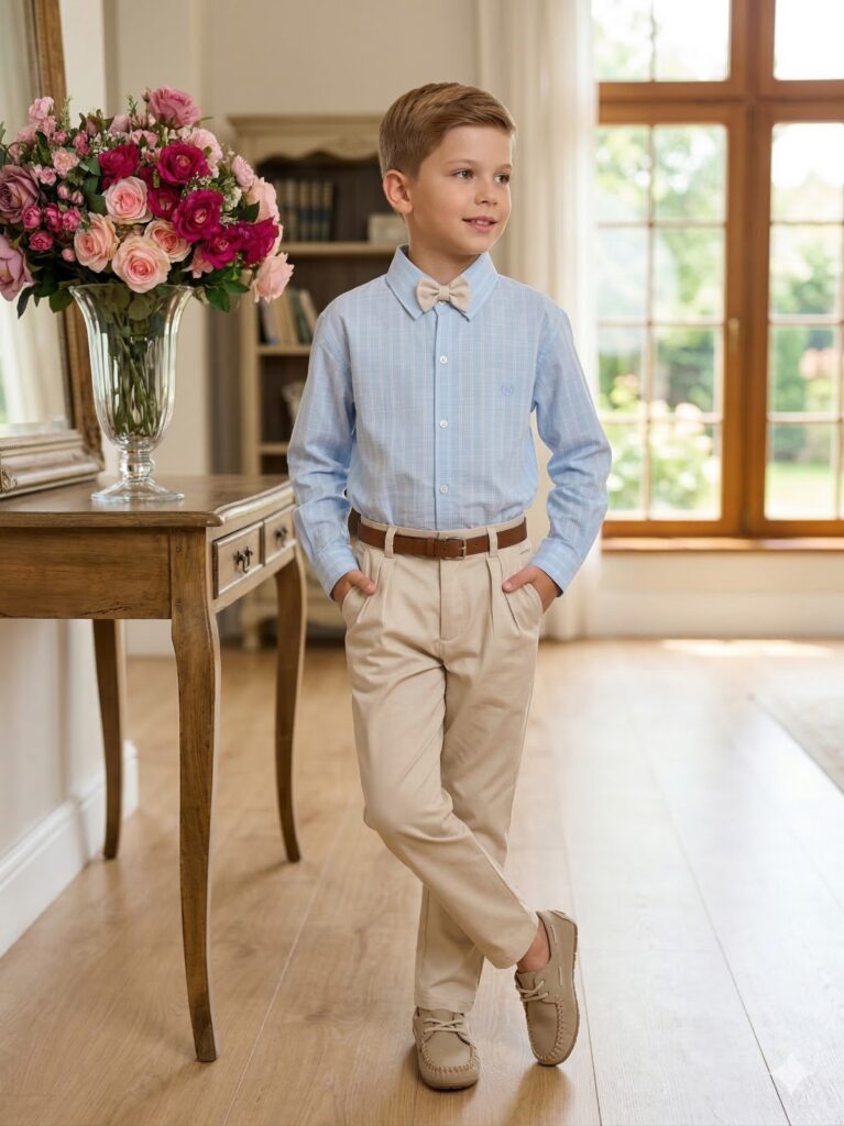 Conjunto Infantil Miss Cherry Henrique Azul Calça Bege