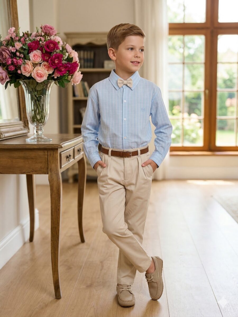 Conjunto Infantil Miss Cherry Henrique Azul Calça Bege