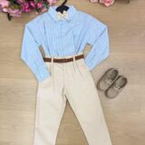 Conjunto Infantil Miss Cherry Henrique Azul Calça Bege