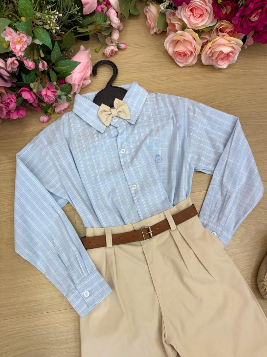 Conjunto Infantil Miss Cherry Henrique Azul Calça Bege