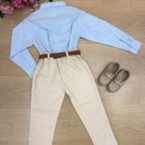 Conjunto Infantil Miss Cherry Henrique Azul Calça Bege