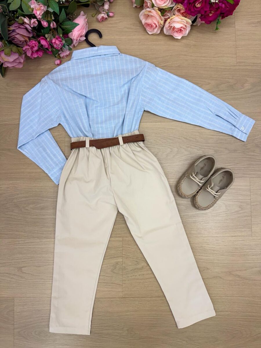 Conjunto Infantil Miss Cherry Henrique Azul Calça Bege