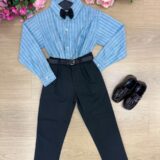 Conjunto Infantil Miss Cherry Henrique Azul Calça Preta