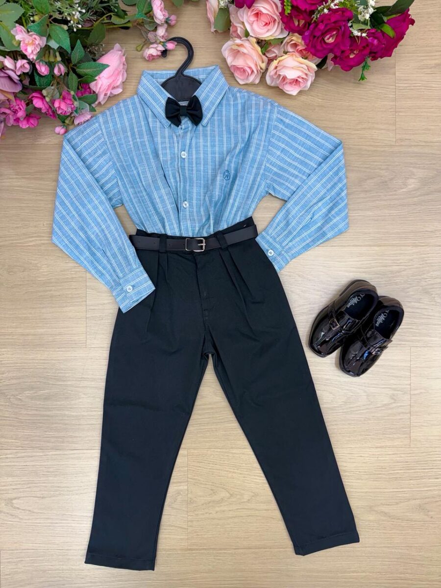 Conjunto Infantil Miss Cherry Henrique Azul Calça Preta