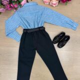 Conjunto Infantil Miss Cherry Henrique Azul Calça Preta