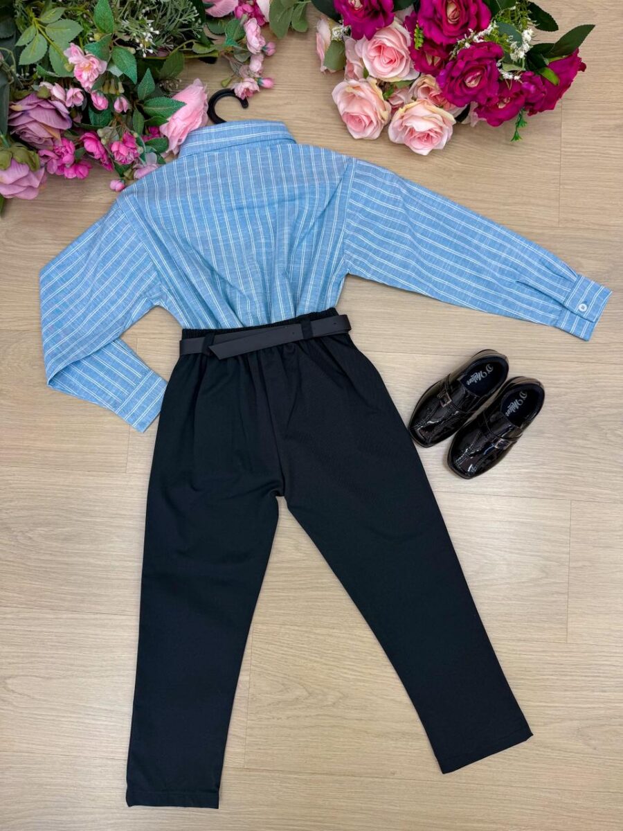 Conjunto Infantil Miss Cherry Henrique Azul Calça Preta